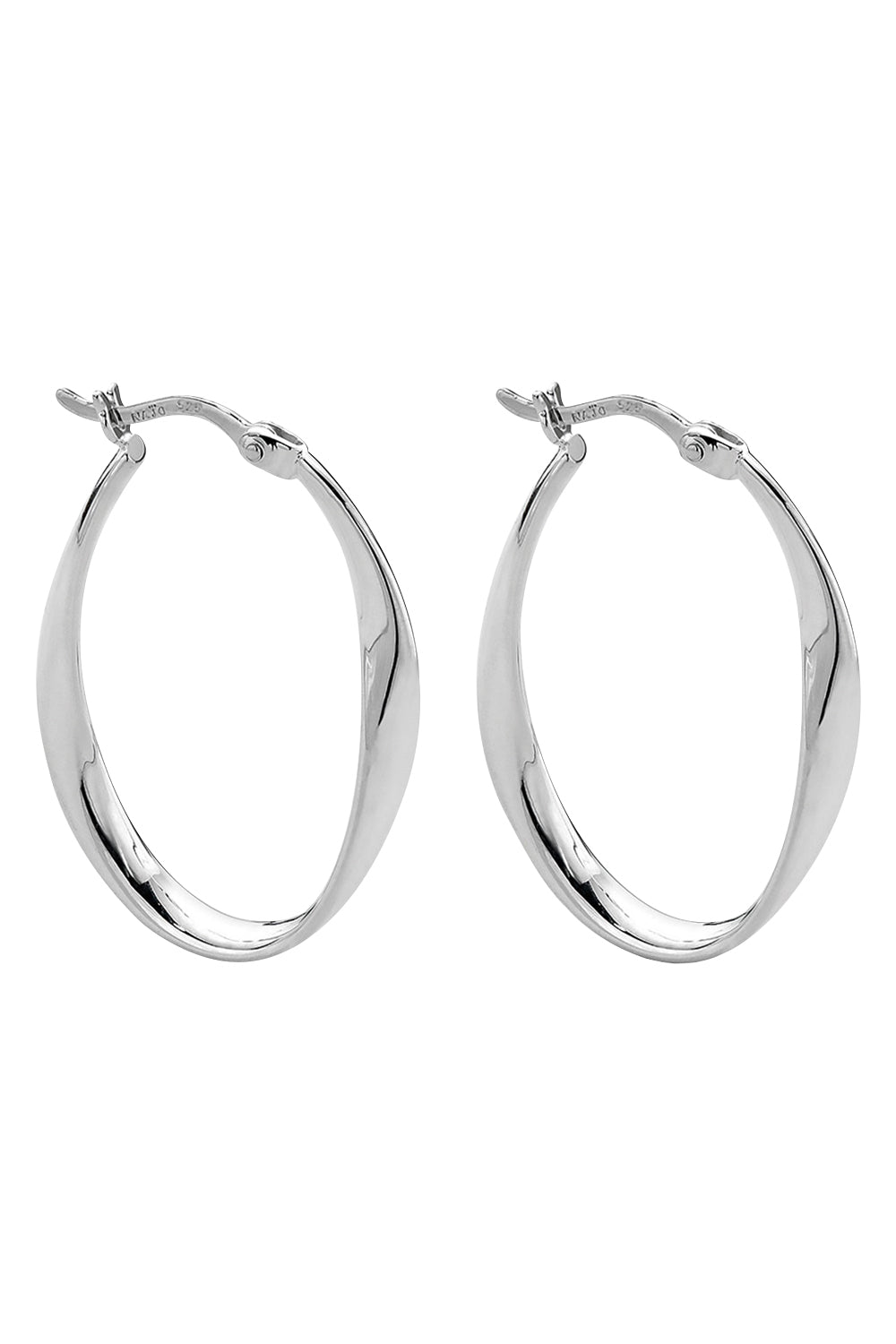 Product shot of the Cinta Hoop Earrings in colour Silver (Metallics), from the front