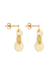 Product shot of the Milleluci Yellow Gold Circular Petite Drop Earring in colour Gold (Metallics), detail