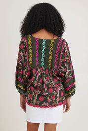 Model Ziara wearing size S of the Bahamas Cotton Blend Top in colour Dreamy (Green), from the back