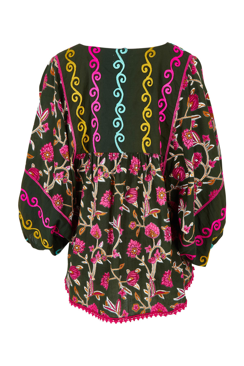 Product shot of the Bahamas Cotton Blend Top in colour Dreamy (Green), from the back
