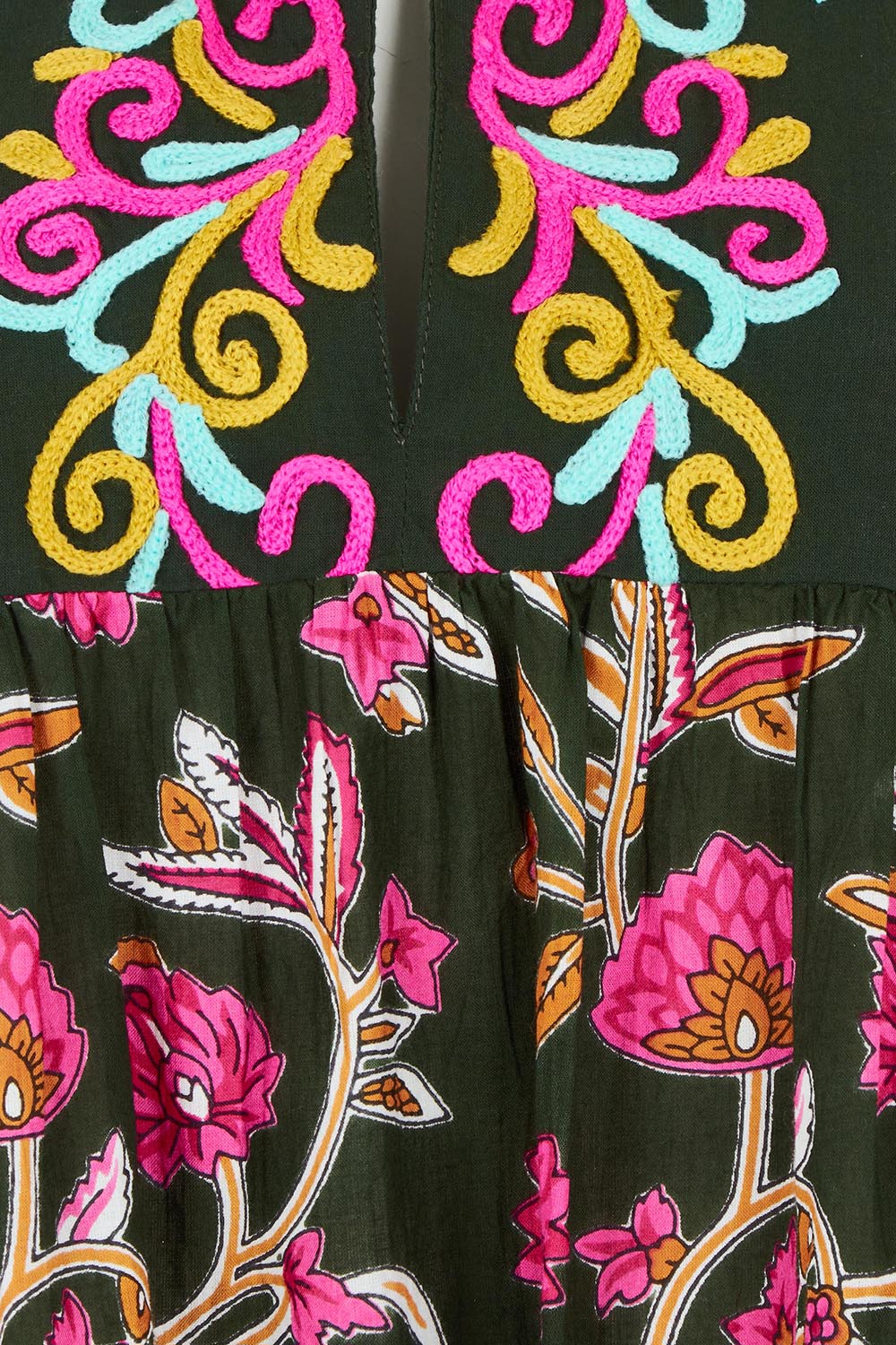 Product shot of the Bahamas Cotton Blend Top in colour Dreamy (Green), detail
