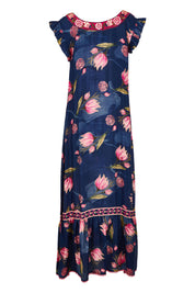 Product shot of the Epson Maxi Dress in colour Frolic (Blue), from the back