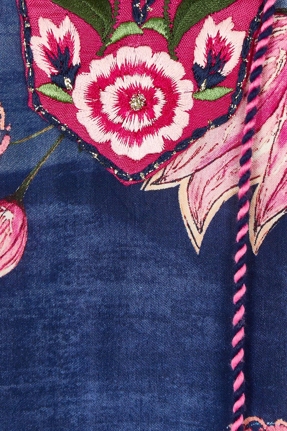 Product shot of the Epson Maxi Dress in colour Frolic (Blue), detail