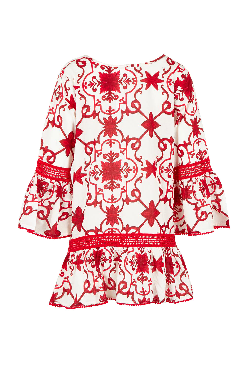 Product shot of the Hacienda Cotton Tunic in colour Jemmared (Red), from the back