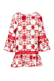 Product shot of the Hacienda Cotton Tunic in colour Jemmared (Red), from the back