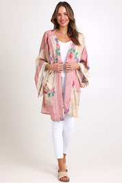 Model Madelinec wearing size 10 of the Rosary Kimono – Rosary in colour Rosary, from the front