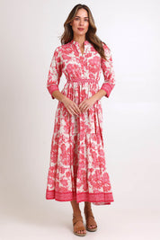 Model Madelinec wearing size 10 of the Leela Cotton Maxi Dress – Jasminewhite in colour Jasminewhite, from the front