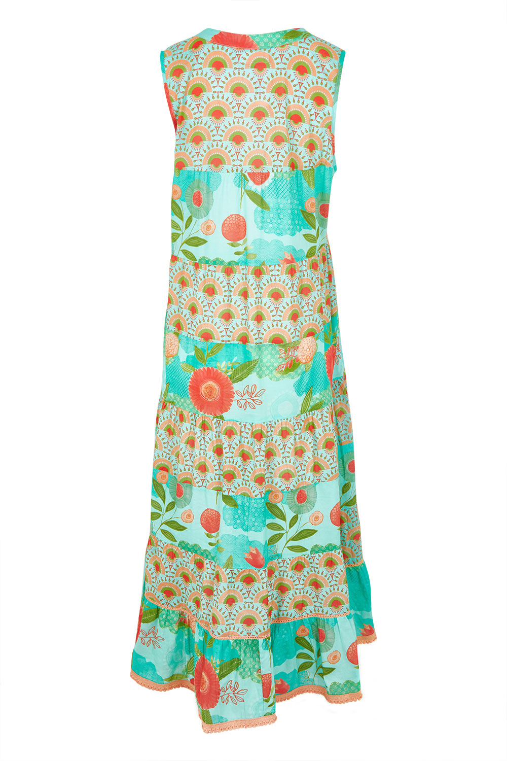 Product shot of the Lulu Cotton Maxi Dress in colour Sunny (Green), from the back