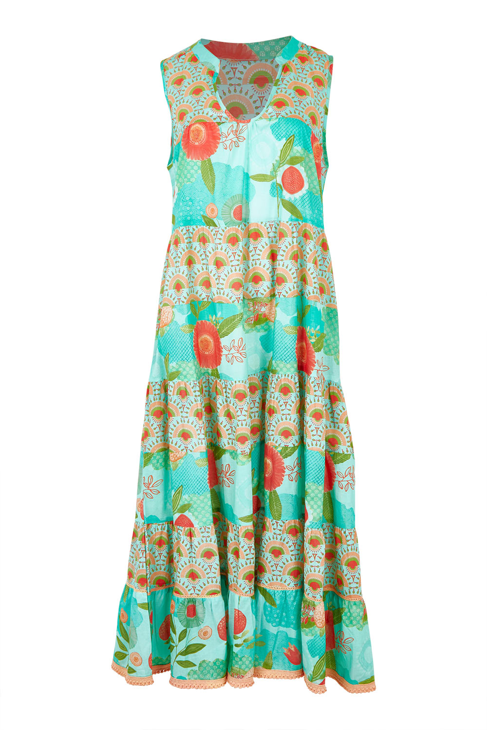Product shot of the Lulu Cotton Maxi Dress in colour Sunny (Green), from the front