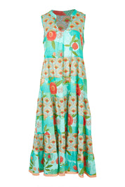 Product shot of the Lulu Cotton Maxi Dress in colour Sunny (Green), from the front