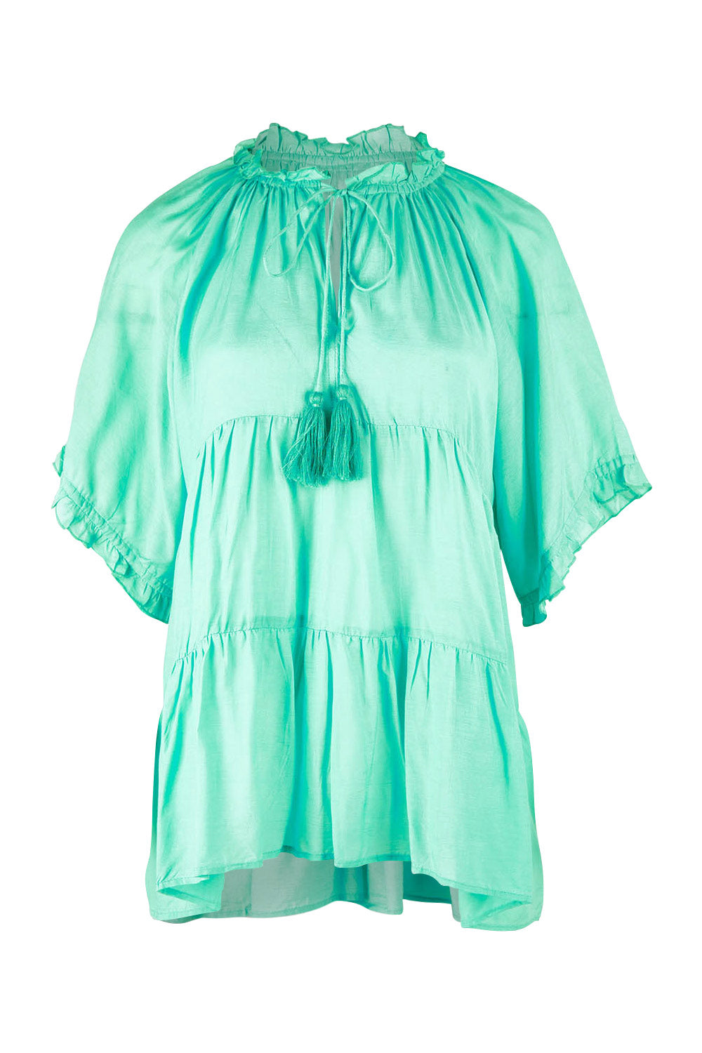 Product shot of the Matilda Top in colour Emerald (Green), from the front