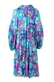 Product shot of the Molly Dress in colour Enigma (Blue), from the back