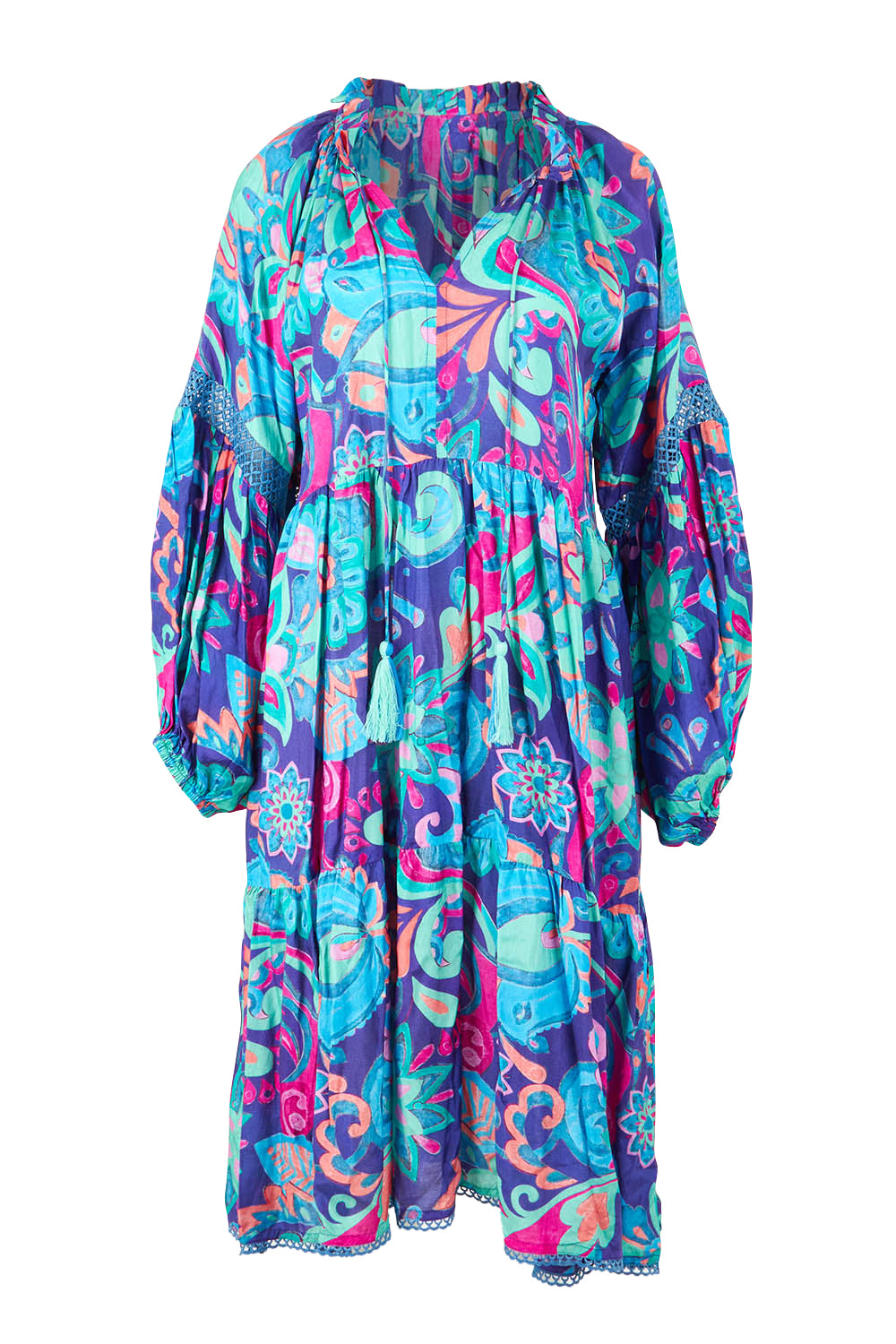 Product shot of the Molly Dress in colour Enigma (Blue), from the front