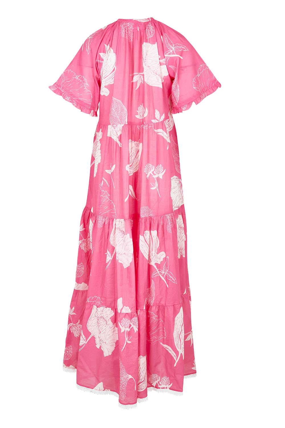 Product shot of the Amisha Maxi S/S Cotton Dress in colour Petal (Pink), from the back