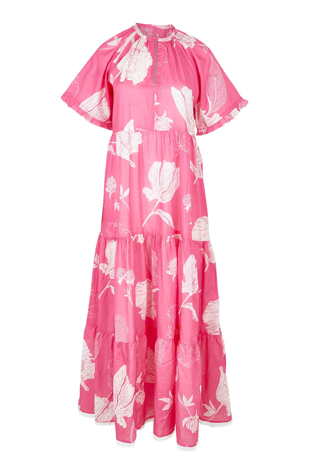 Product shot of the Amisha Maxi S/S Cotton Dress in colour Petal (Pink), from the front