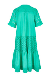 Product shot of the Heather S/S Cotton Dress in colour Luca (Green), from the back
