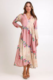 Model Madelinec wearing size 10 of the Penelope Maxi Dress – Rosary in colour Rosary, from the front