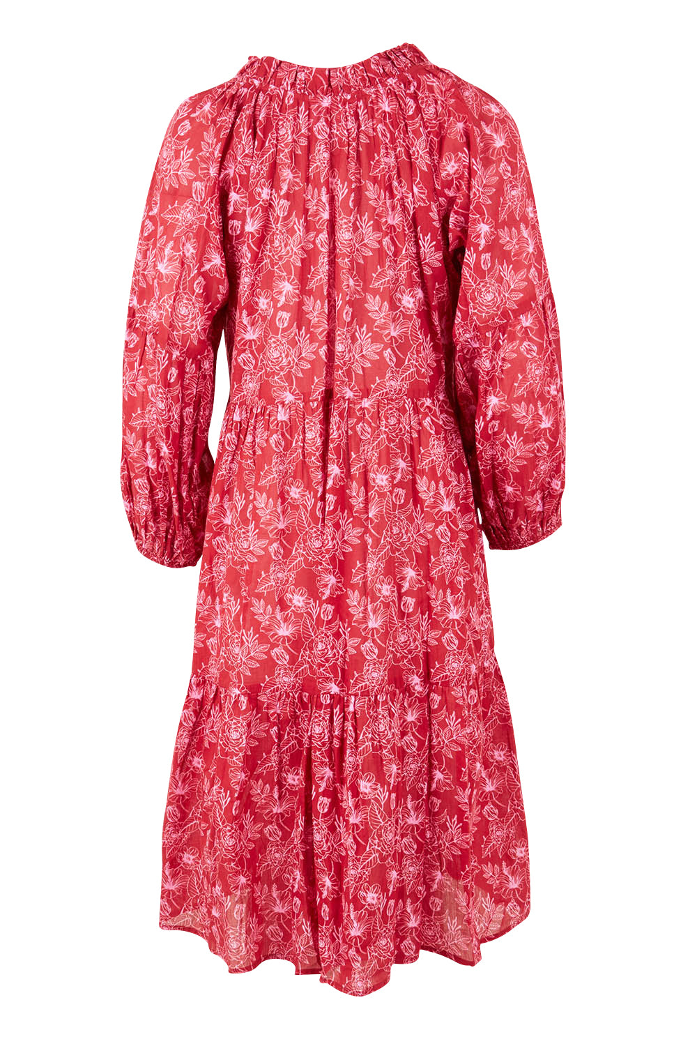 Product shot of the Molly Cotton Dress in colour Serenityma (Red), from the back