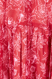 Product shot of the Molly Cotton Dress in colour Serenityma (Red), detail