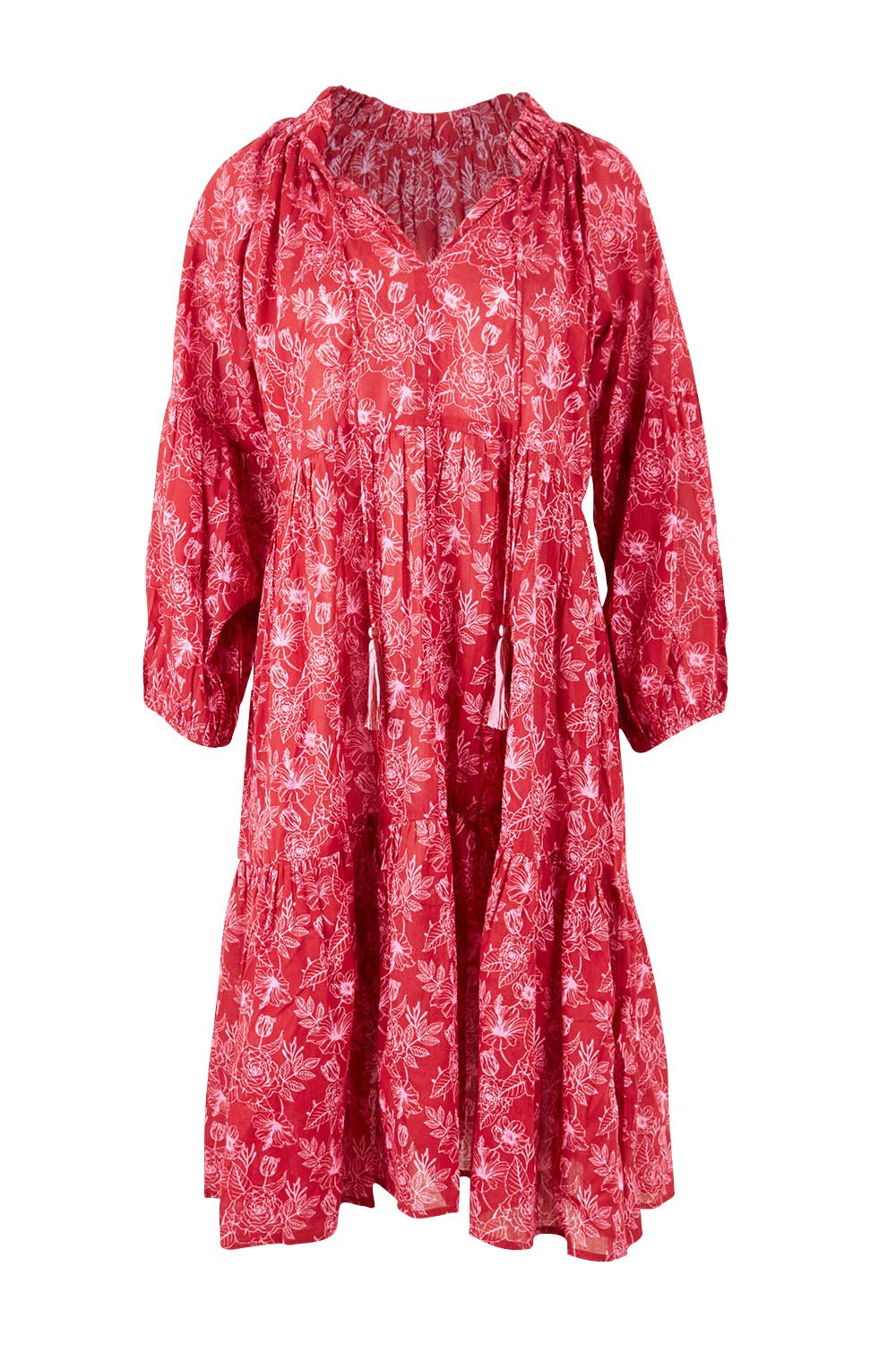 Product shot of the Molly Cotton Dress in colour Serenityma (Red), from the front