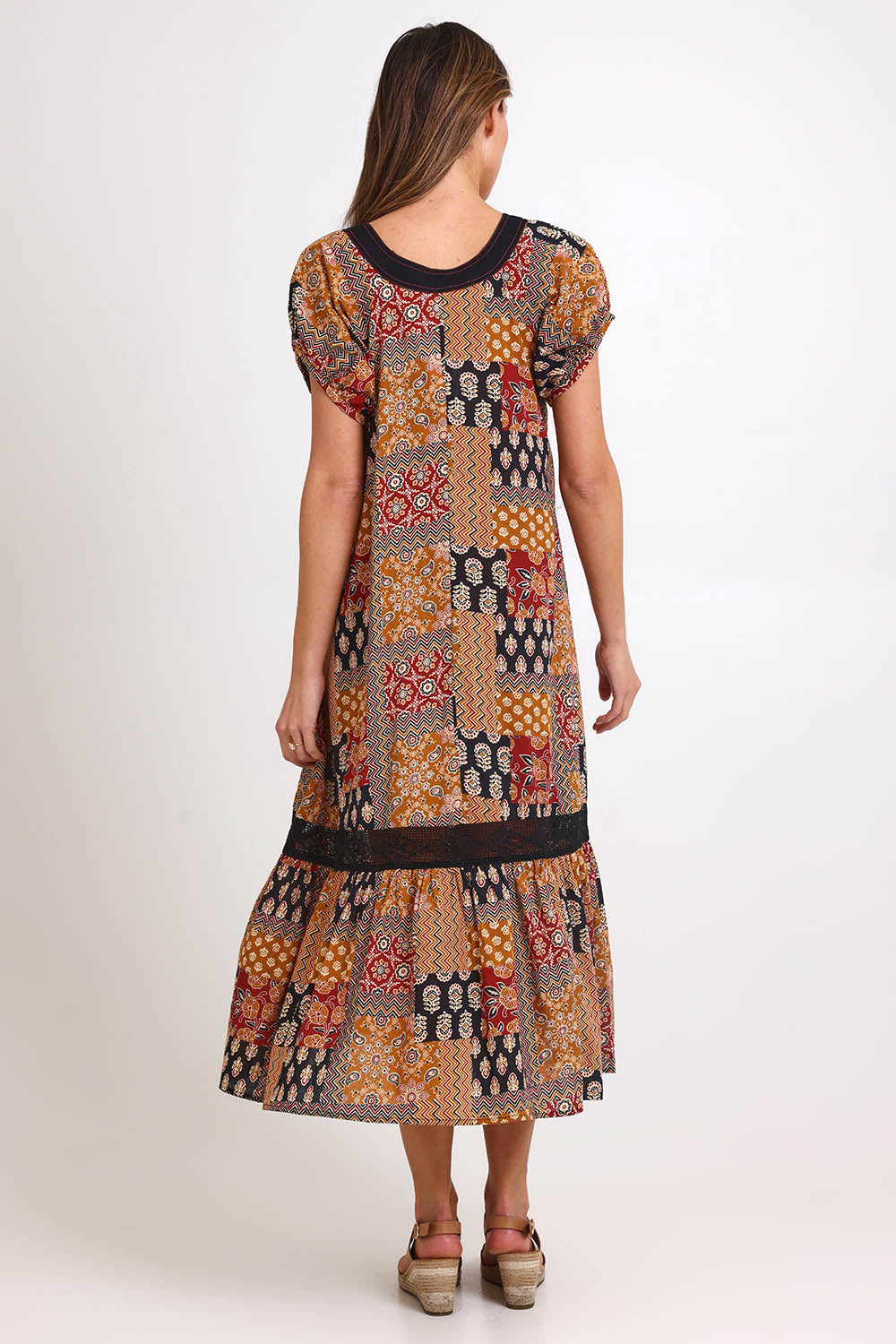 Model Madelinec wearing size 10 of the Sao Paulo Cotton Midi Dress – Mexico in colour Mexico, from the front