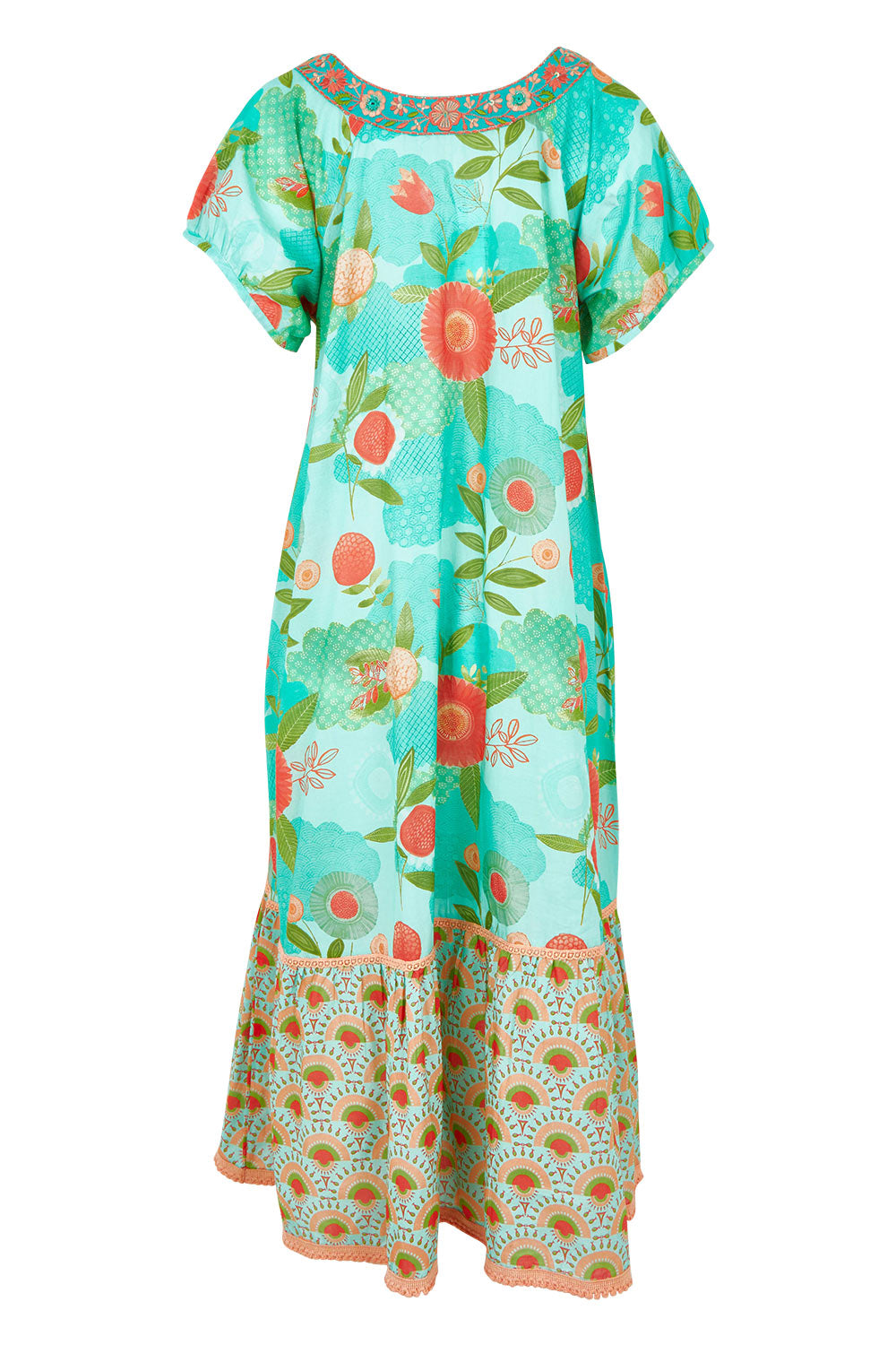 Product shot of the Sao Paulo Cotton Midi Dress in colour Sunny (Green), from the back