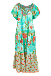 Product shot of the Sao Paulo Cotton Midi Dress in colour Sunny (Green), from the front
