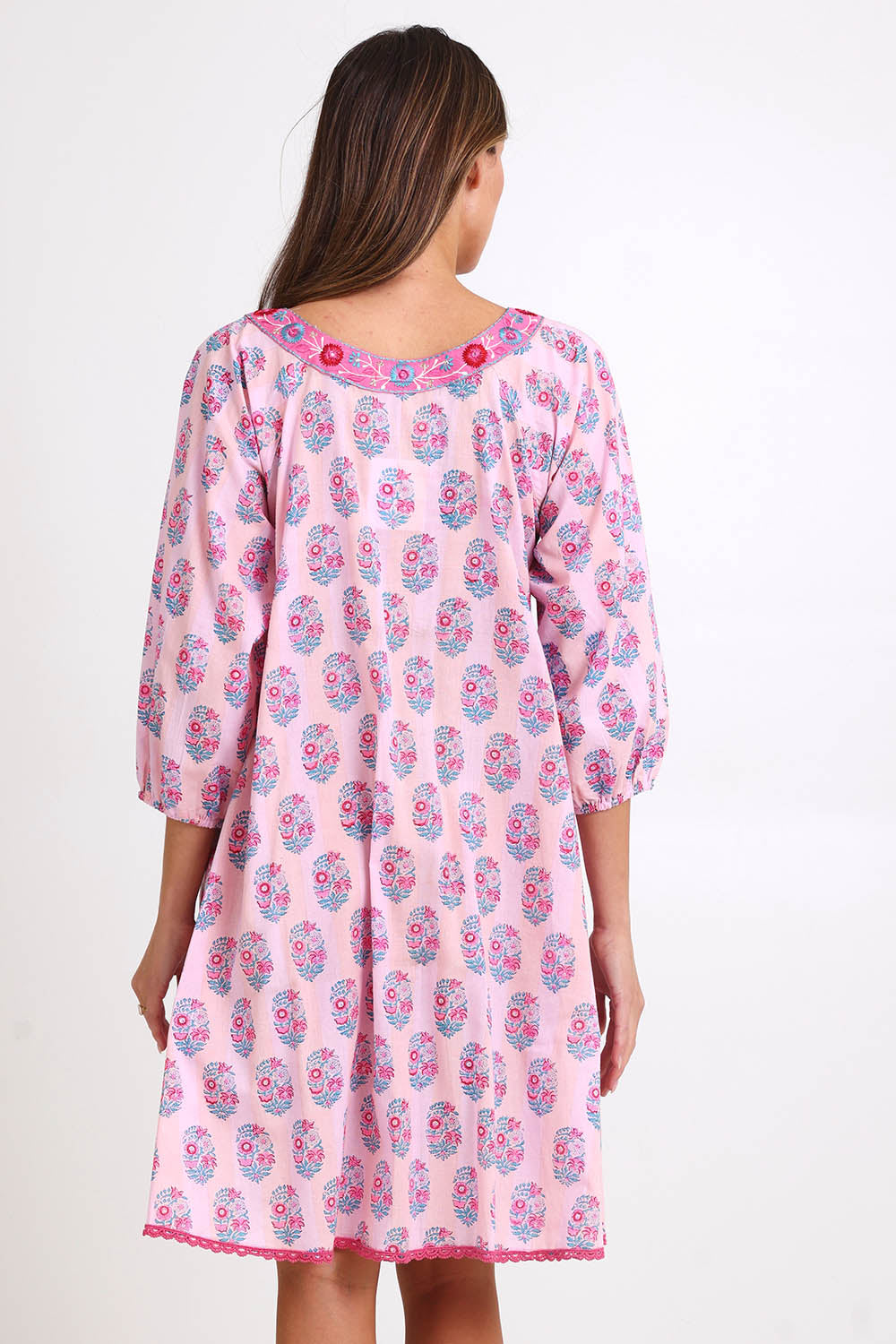 Model Madelinec wearing size 10 of the Sao Paulo Cotton Dress – Cupcake in colour Cupcake, from the back
