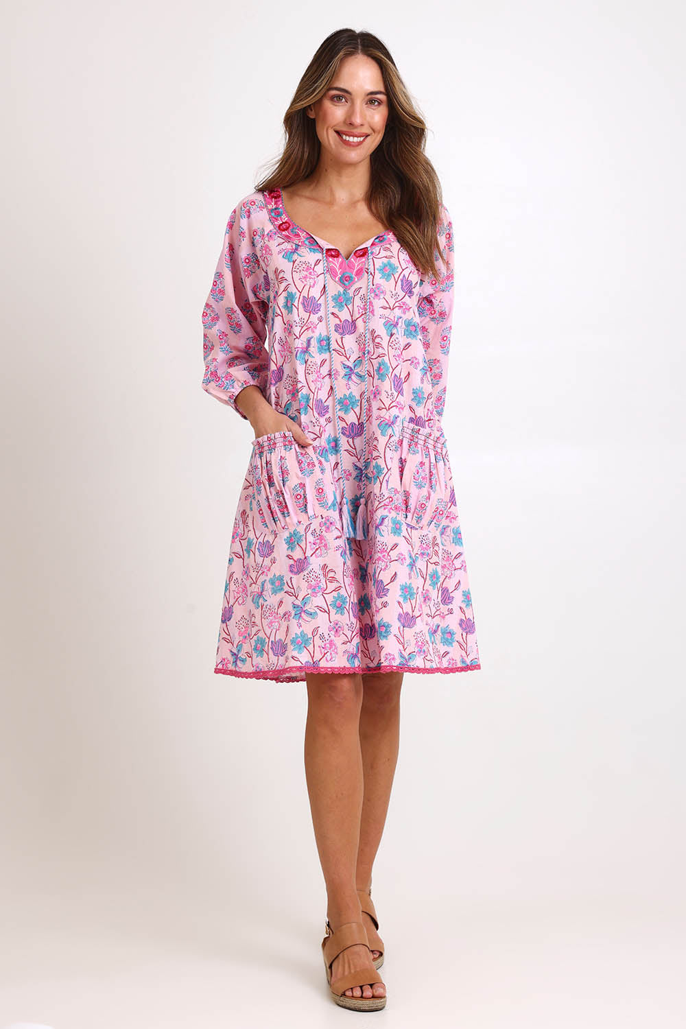 Model Madelinec wearing size 10 of the Sao Paulo Cotton Dress – Cupcake in colour Cupcake, from the front