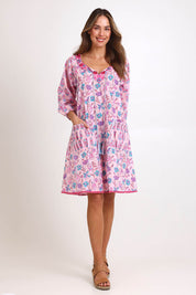 Model Madelinec wearing size 10 of the Sao Paulo Cotton Dress – Cupcake in colour Cupcake, from the front