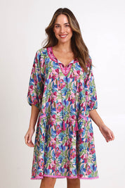 Model Madelinec wearing size 10 of the Sao Paulo Long Sleeve Dress – Forsvik in colour Forsvik, in a cropped view