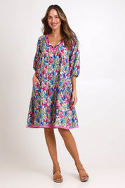 Model Madelinec wearing size 10 of the Sao Paulo Long Sleeve Dress – Forsvik in colour Forsvik, from the front