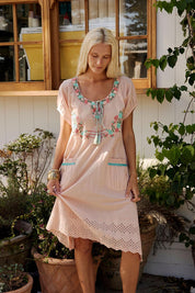 Model Genericm wearing size sample of the Sao Paulo Cotton Dress – Amazon in colour Amazon, from the front