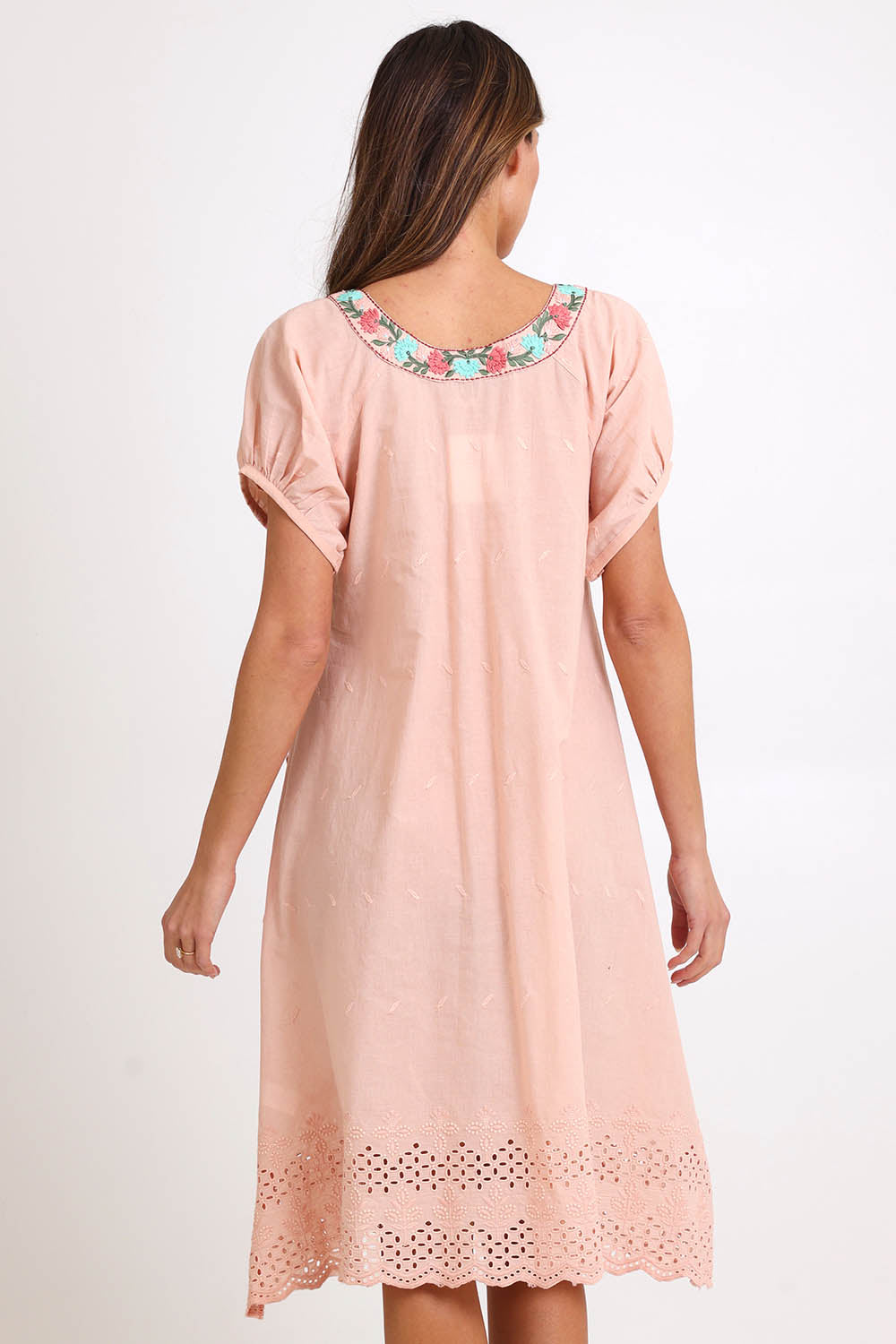 Model Madelinec wearing size 10 of the Sao Paulo Cotton Dress – Amazon in colour Amazon, from the back