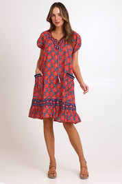 Model Madelinec wearing size 10 of the Sao Paulo Cotton Dress – Daisynavy in colour Daisynavy, from the front