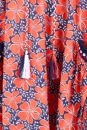Product shot of the Sao Paulo Cotton Dress – Daisynavy in colour Daisynavy, showing detail