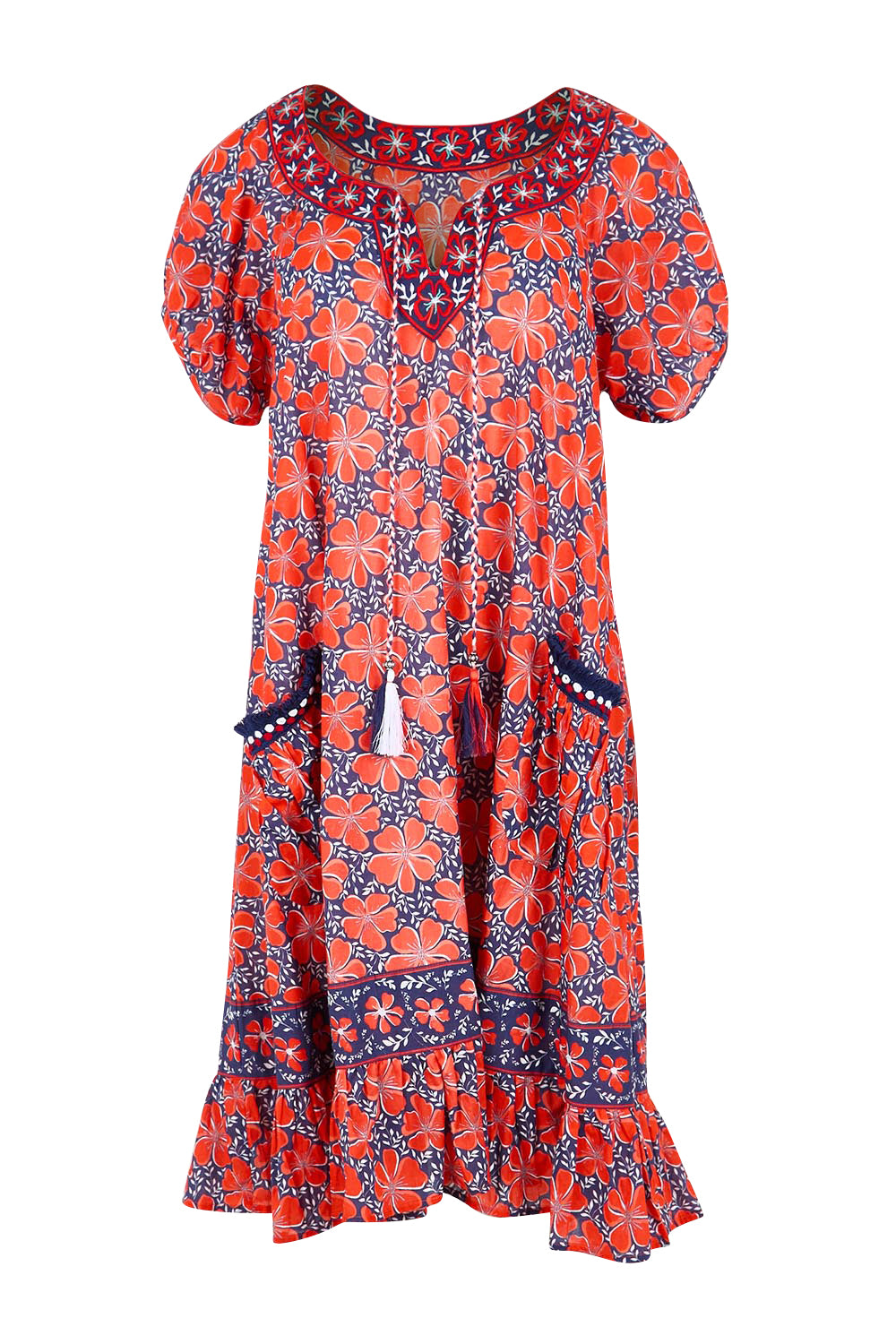 Product shot of the Sao Paulo Cotton Dress – Daisynavy in colour Daisynavy, from the front