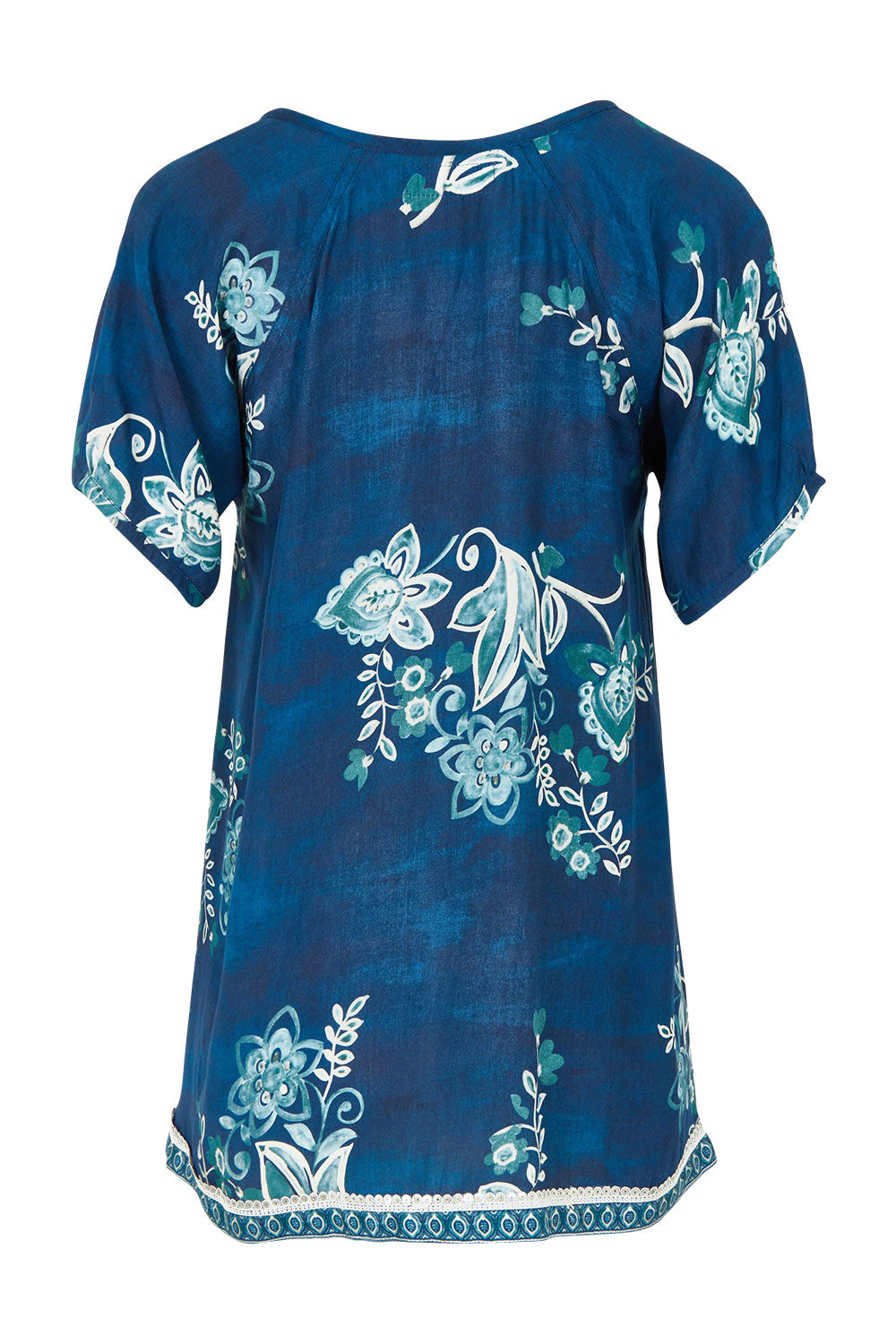 Product shot of the Sao Paulo Top in colour Selene (Blue), from the back