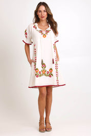 Model Madelinec wearing size 10 of the Spell Cotton Dress – Acacia in colour Acacia, from the front