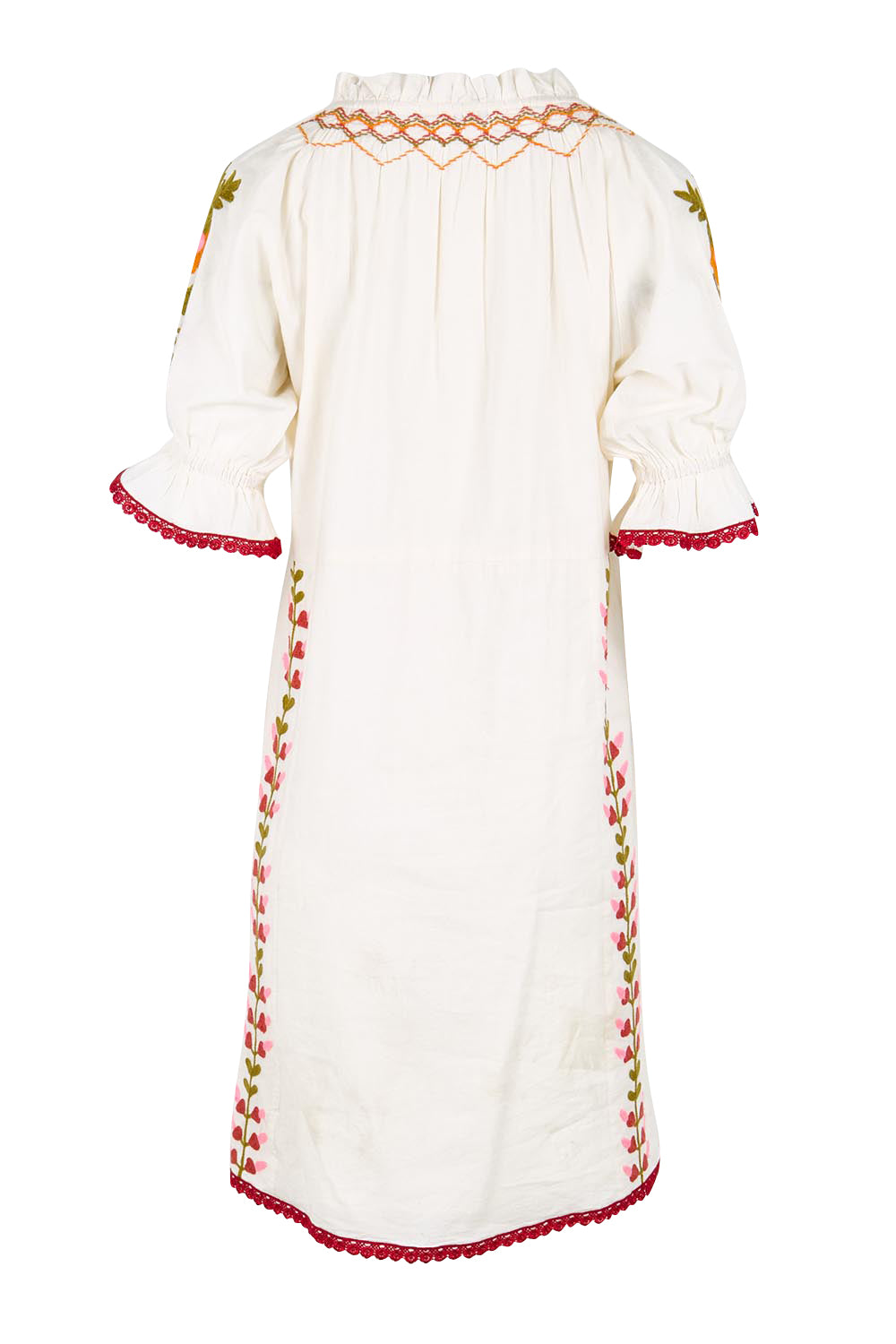 Product shot of the Spell Cotton Dress – Acacia in colour Acacia, from the back