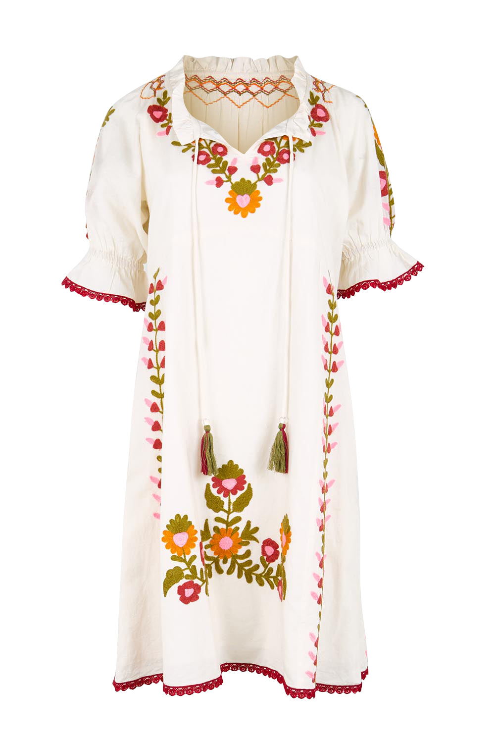 Product shot of the Spell Cotton Dress – Acacia in colour Acacia, from the front