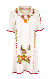 Product shot of the Spell Cotton Dress – Acacia in colour Acacia, from the front