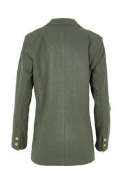 Product shot of the Cotton Linen Longline Blazer in colour Khaki (Green), from the back
