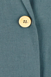 Product shot of the Cotton Linen Longline Blazer in colour Lagoon (Green), detail