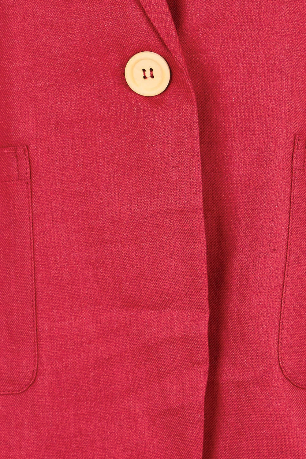 Product shot of the Cotton Linen Longline Blazer – Red in colour Red, showing detail
