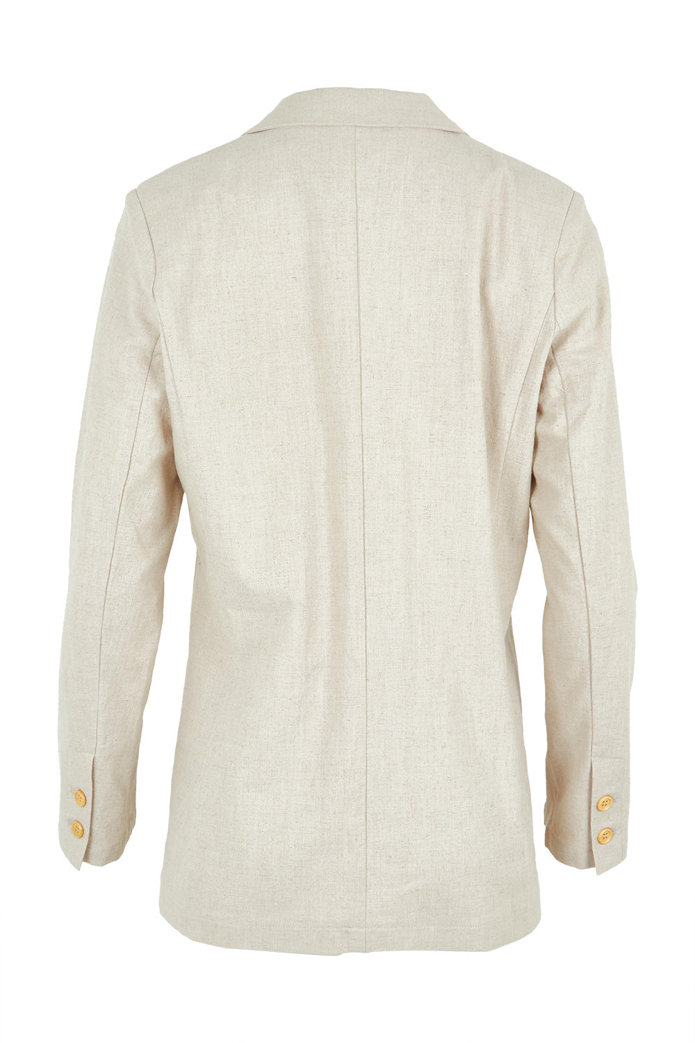 Product shot of the Cotton Linen Longline Blazer in colour Sand, from the back