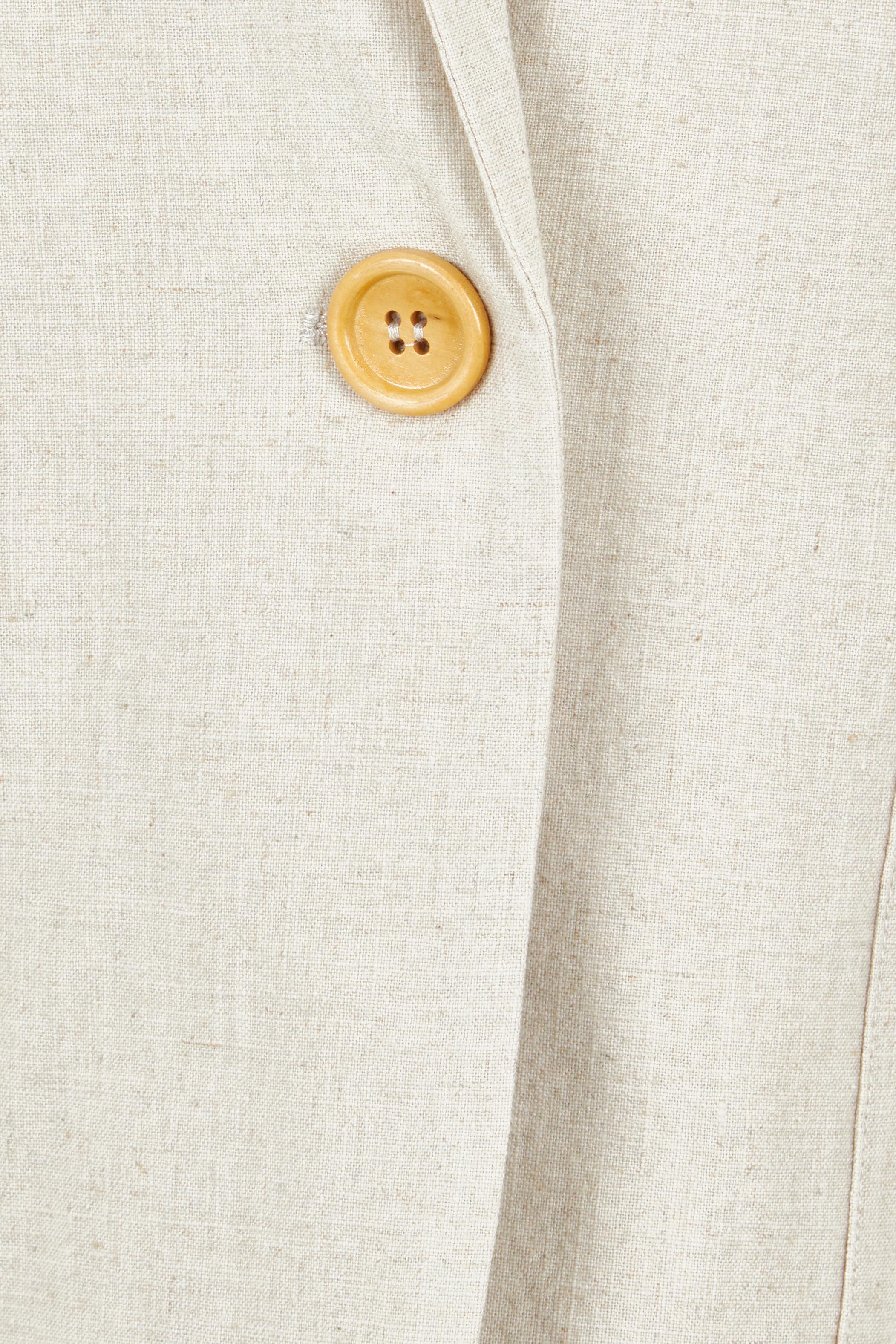 Product shot of the Cotton Linen Longline Blazer in colour Sand, detail