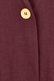 Product shot of the Cotton Linen Longline Blazer in colour Wine (Red), detail