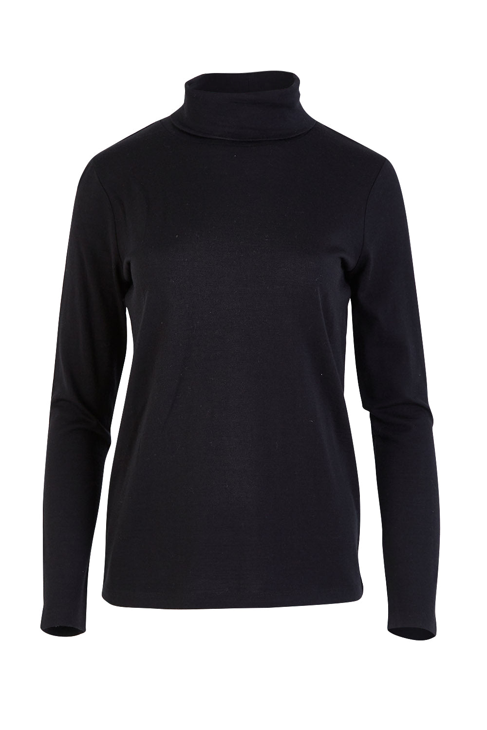 Product shot of the Merino Wool Skivvy in colour Black (Black), from the front