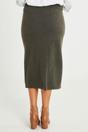 Preloved Wool Cashmere Midi Side Split Skirt - Ashgreen